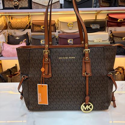 MK Voyager Large Tote Bag - Dark Brown & Tan