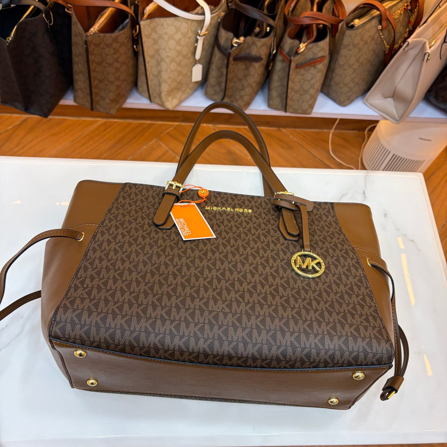 MK Gilly Large Drawstring Tote - Coffee Brown