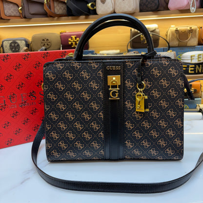 Guess Ginevra Elite Satchel - Dark Monogram Print