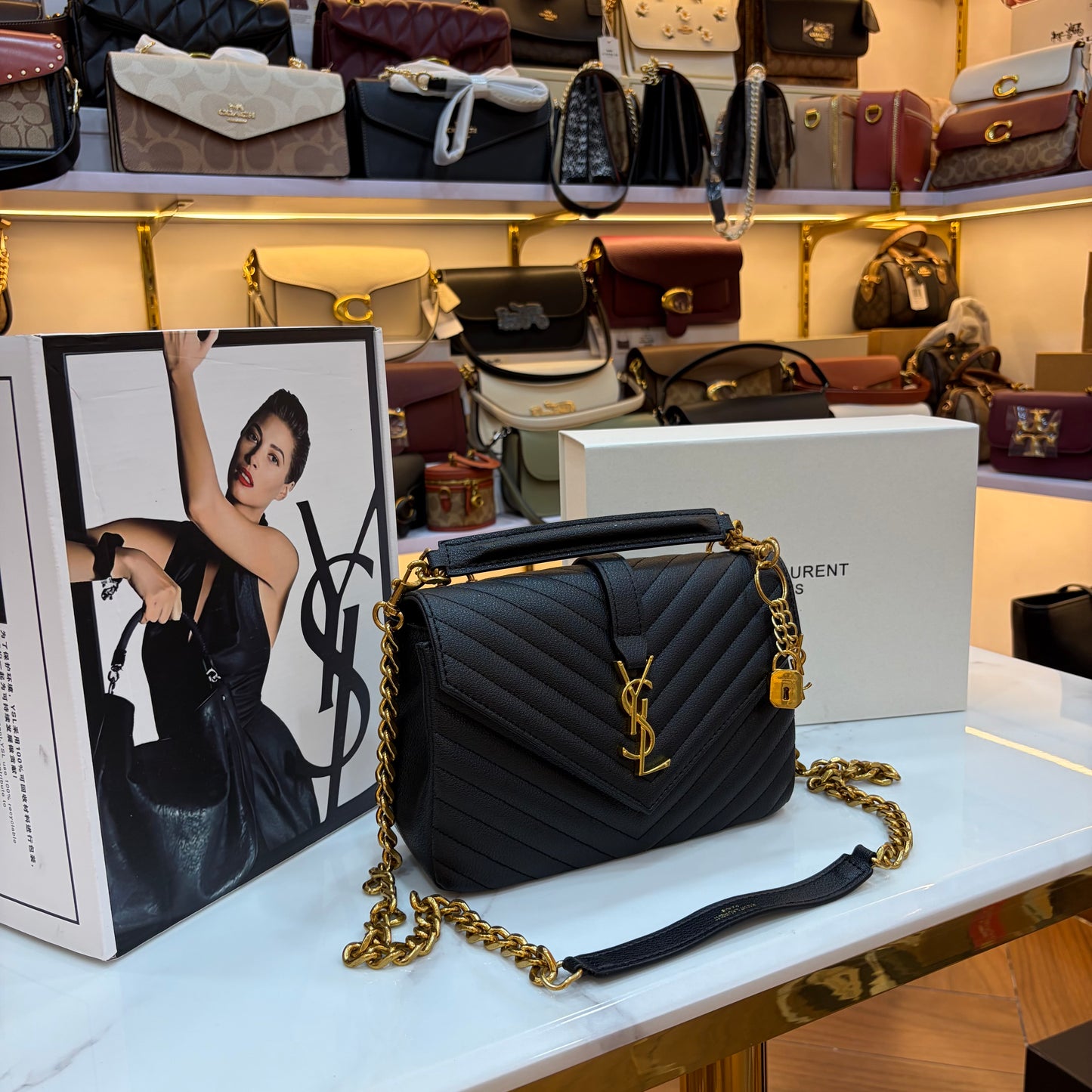 YSL Black Monogram College Leather Satchel