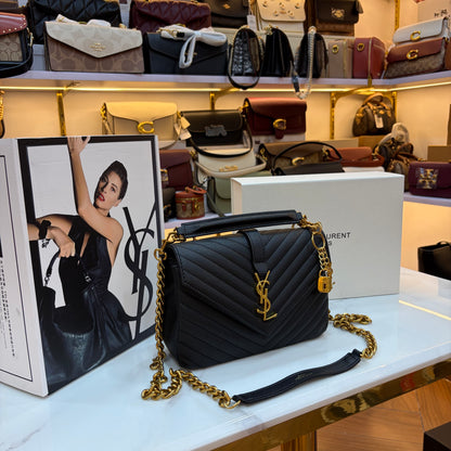 YSL Black Monogram College Leather Satchel