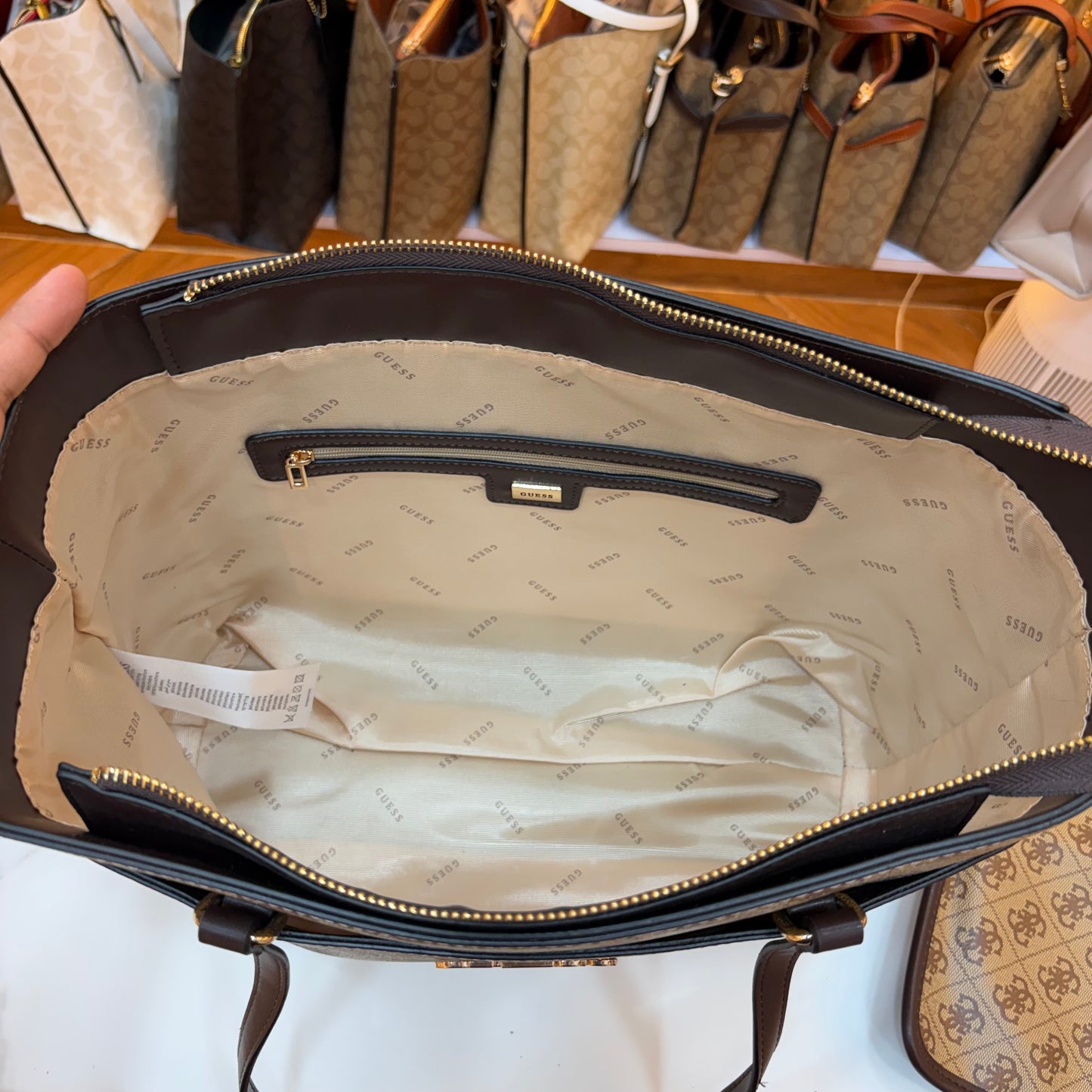 GUS Monogram Tote Bag - Beige & Coffee