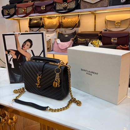 YSL Black Monogram College Leather Satchel