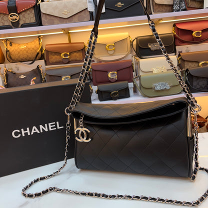 CHNL Matelasse Quilted Leather Shoulder Bag - Black