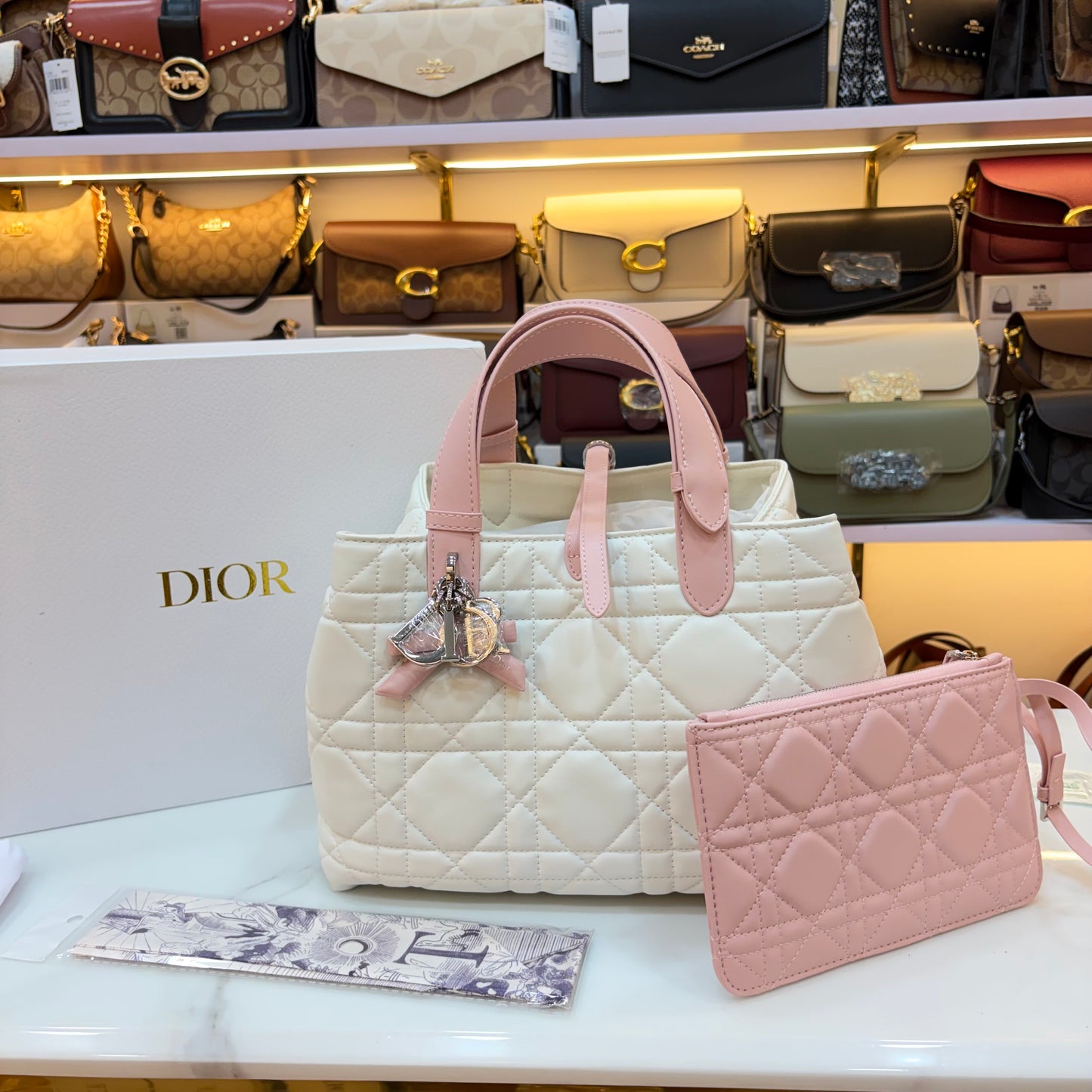 CD Toujours Vertical Tote Bag - White & Pink