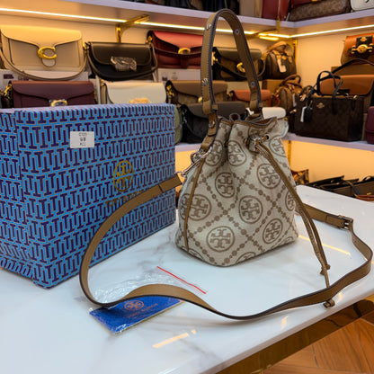 TB T Monogram Jacquard Bucket Bag - Cream Monogram Pattern