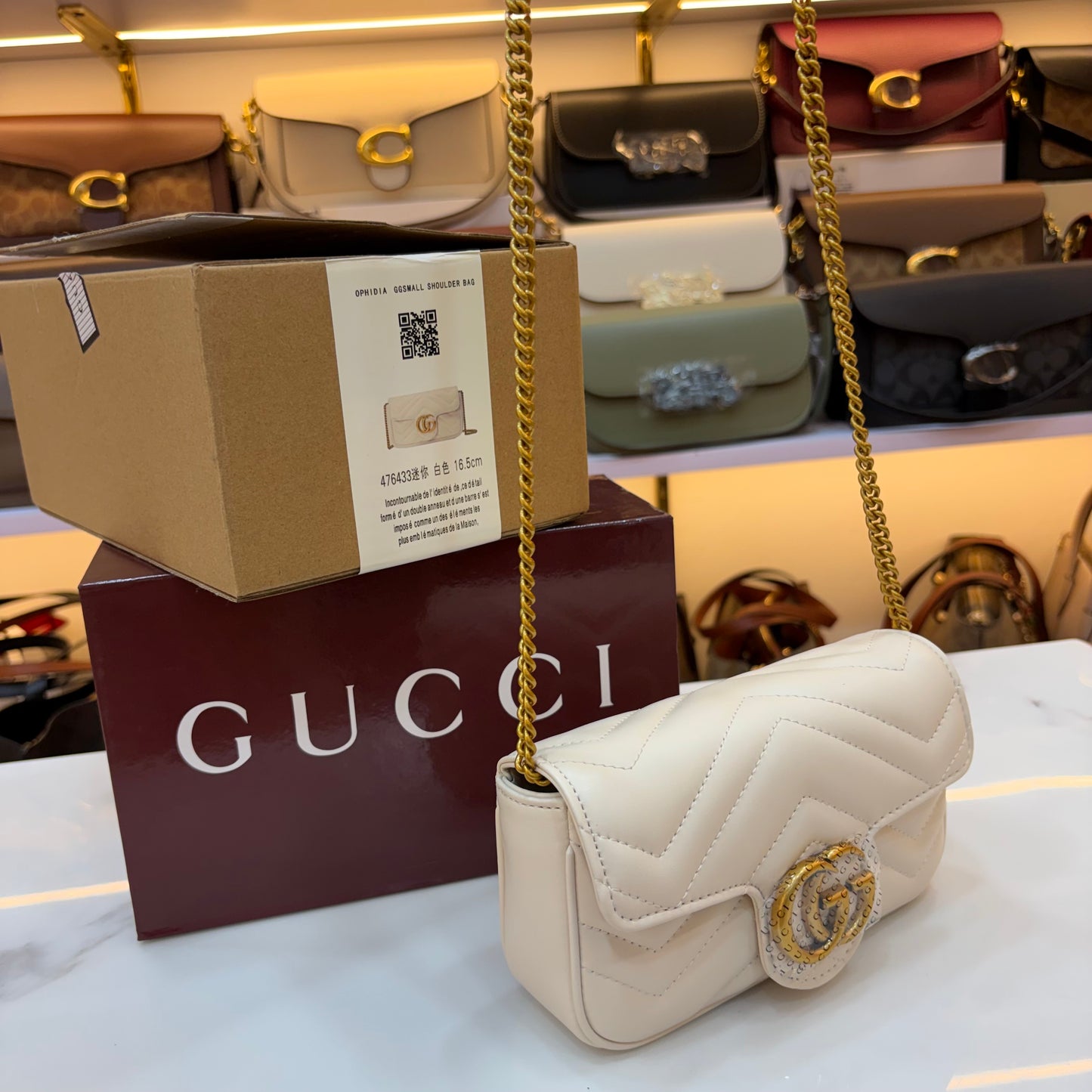 GG Marmont Mini Sling Bag - White (Ultra Premium Double Box)