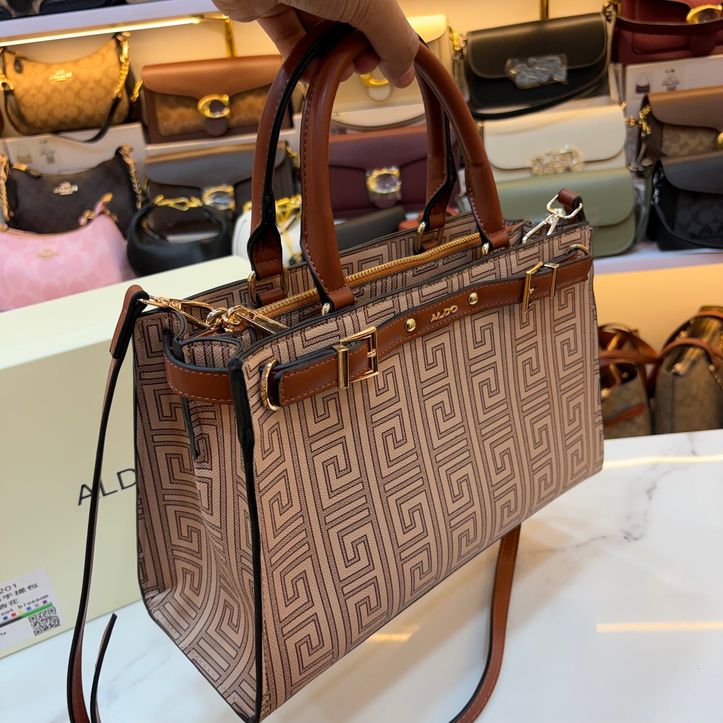 ALD Geometric Monogram Satchel - Brown