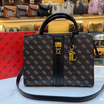 Guess Ginevra Elite Satchel - Dark Monogram Print