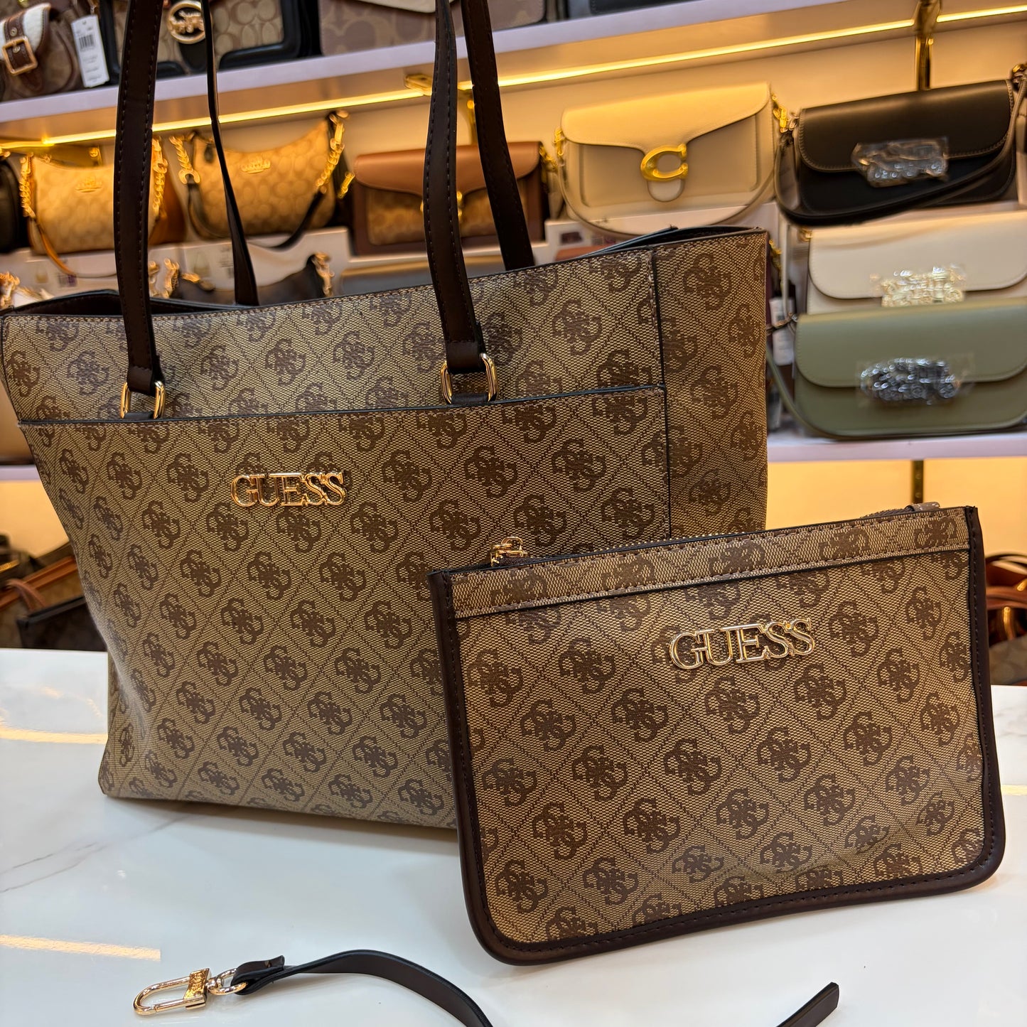 GUS Monogram Tote Bag - Beige & Coffee