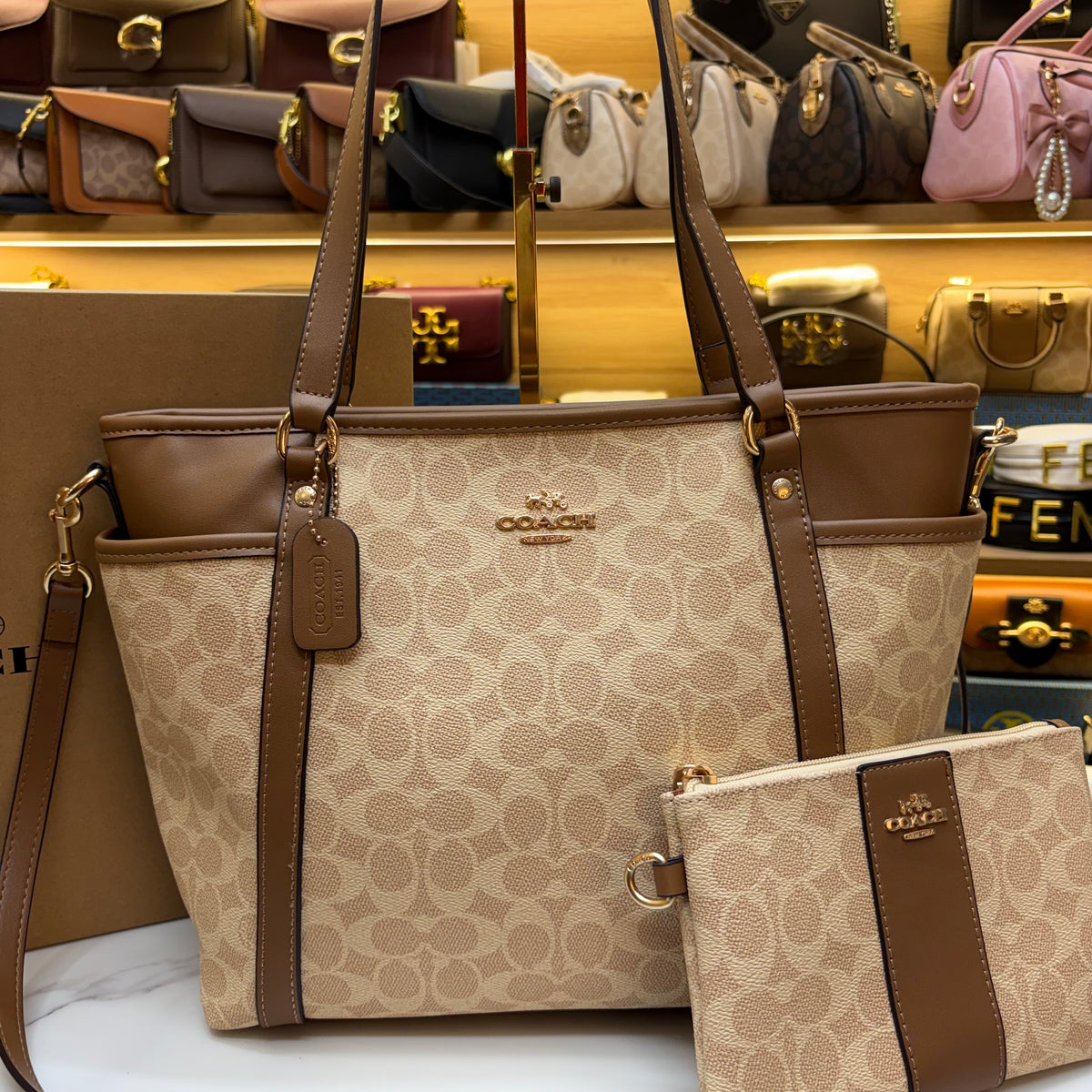 Coch Premium Tote With Wallet - Light Apricot