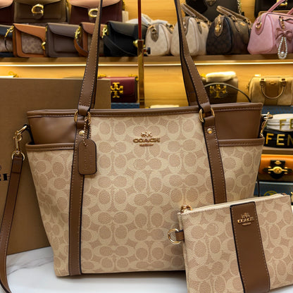 Coch Premium Tote With Wallet - Light Apricot