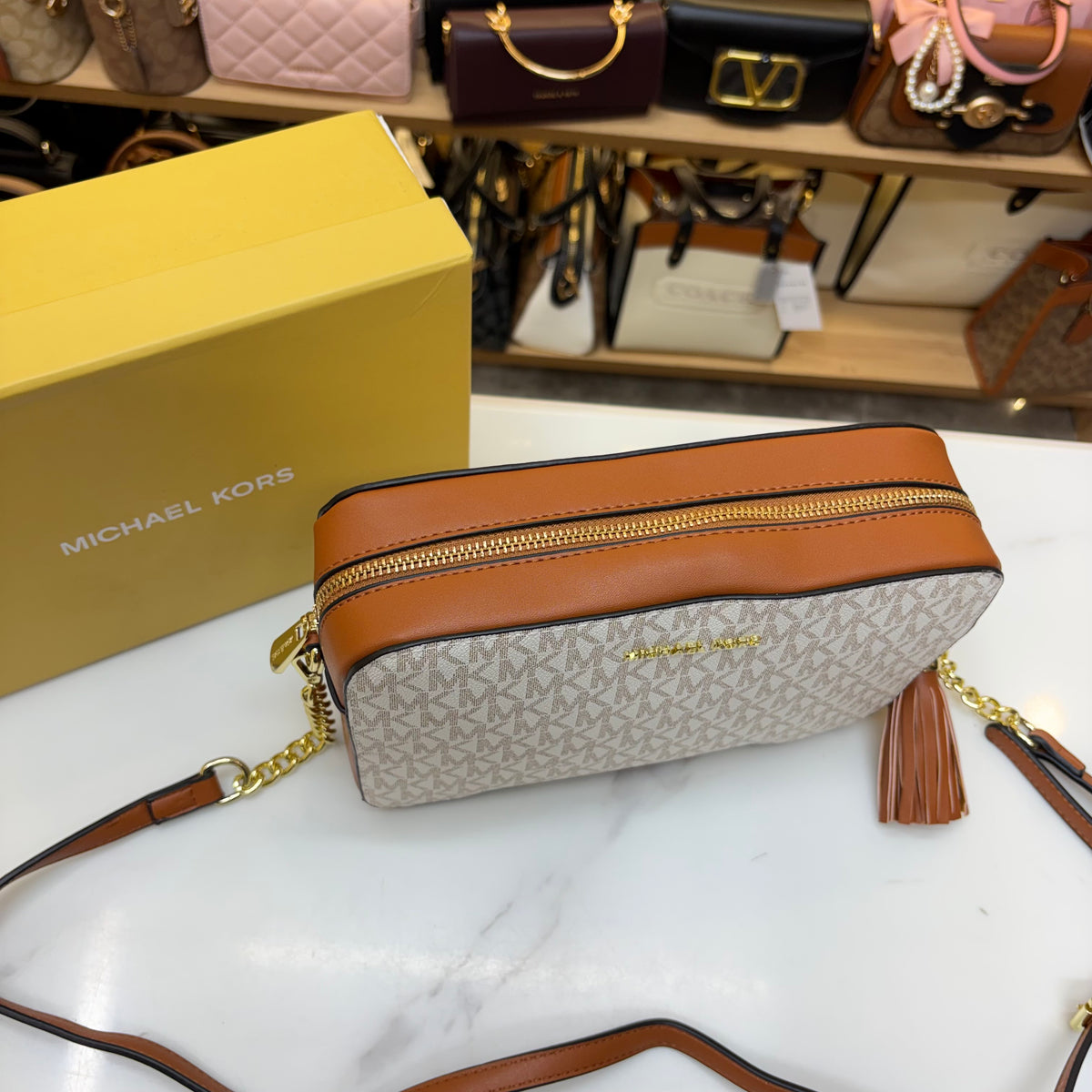 MK White Jet Set Large Crossbody Bag