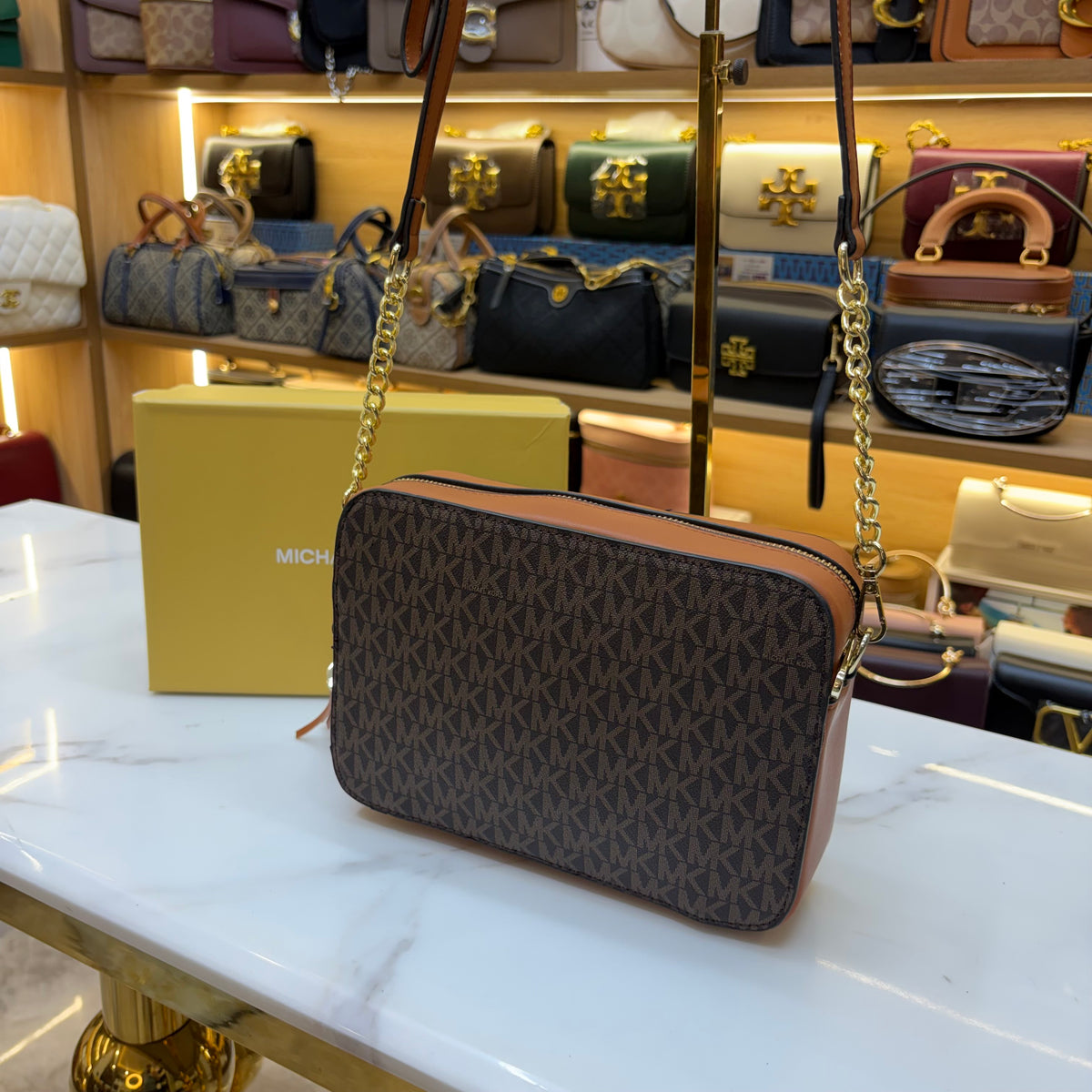 MK Dark Brown Jet Set Large Crossbody Bag
