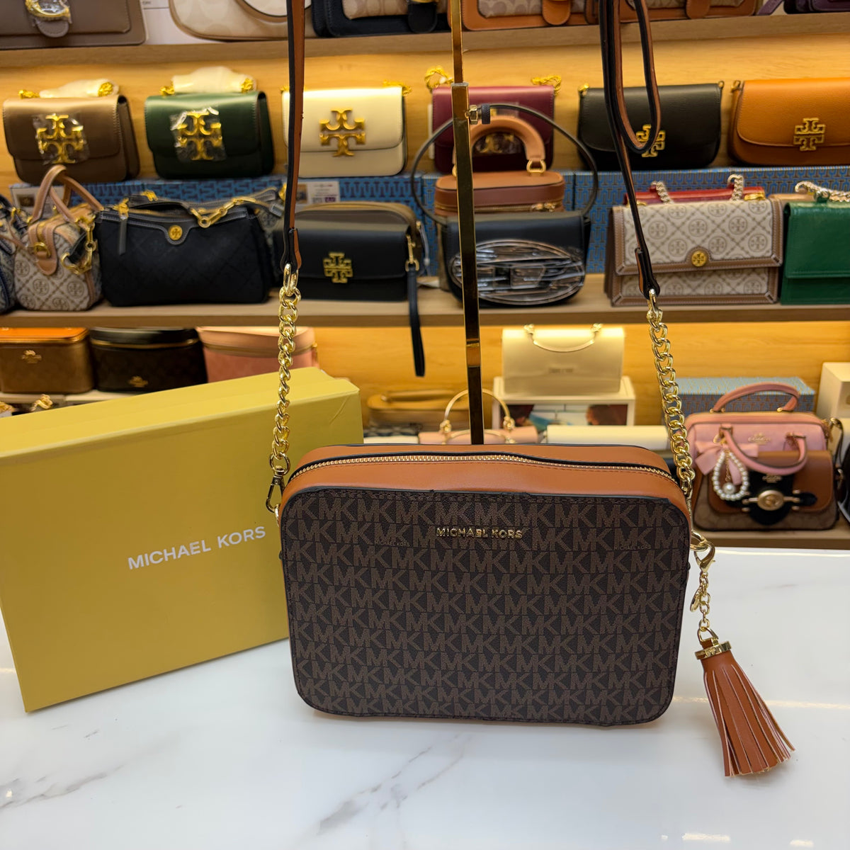 MK Dark Brown Jet Set Large Crossbody Bag
