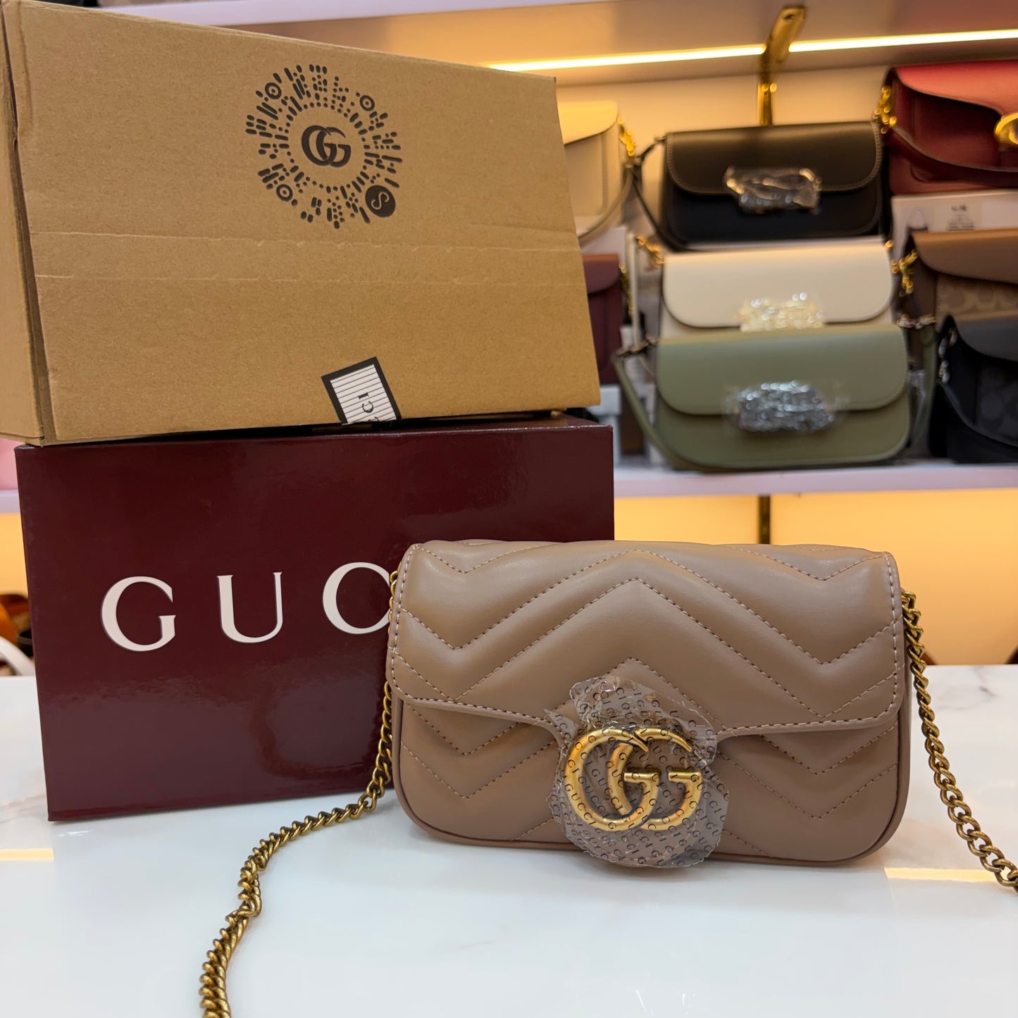 GG Marmont Mini Sling Bag - Beige (Ultra Premium Double Box)