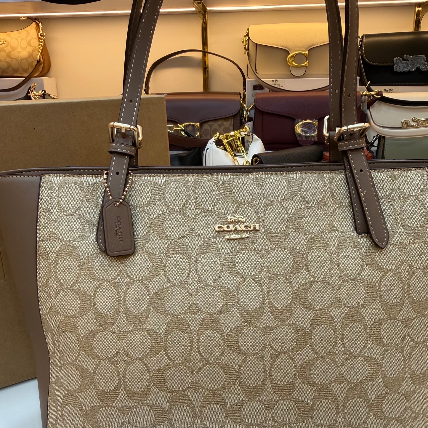 COCH Zip Top Tote Bag - Beige Coffee