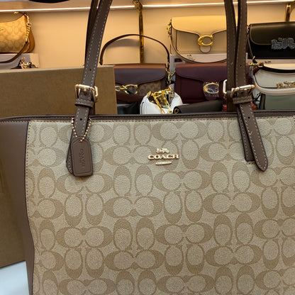 COCH Zip Top Tote Bag - Beige Coffee