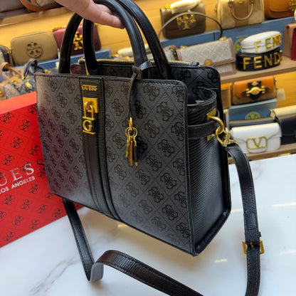 Guess Ginevra Elite Satchel - Black Monogram Print