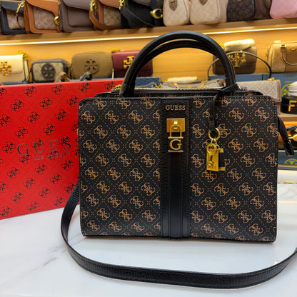 Guess Ginevra Elite Satchel - Dark Monogram Print
