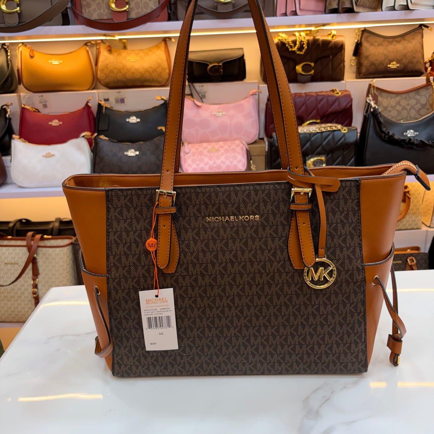 MK Gilly Large Drawstring Tote - Tan Brown