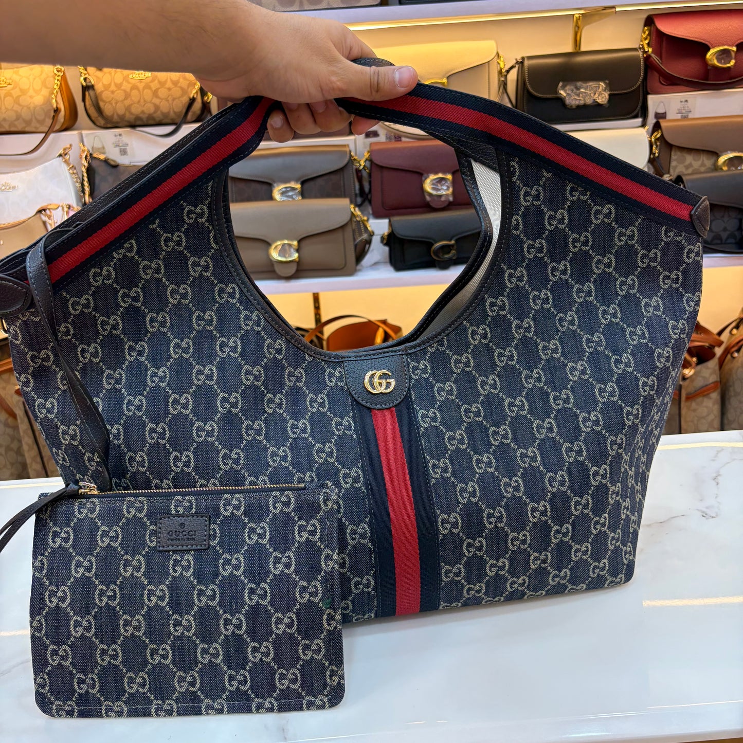 GG Giglio Large Tote Bag - Denim Canvas