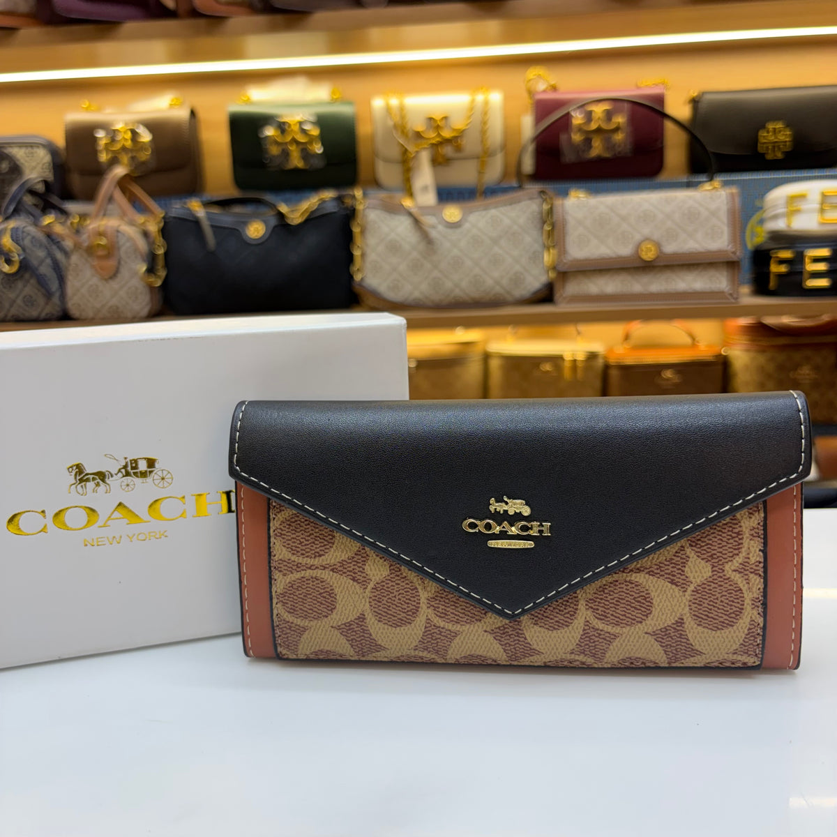 Coch Long Wallet - Signature Black & Apricot