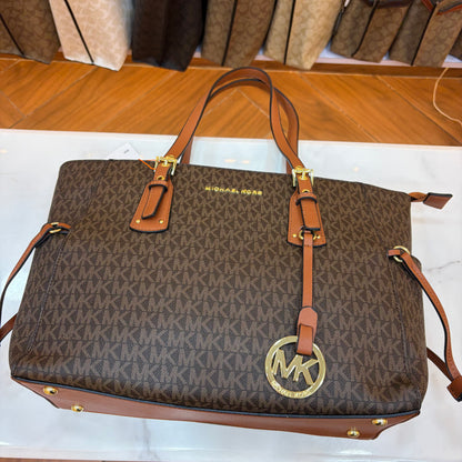 MK Voyager Large Tote Bag - Dark Brown & Tan