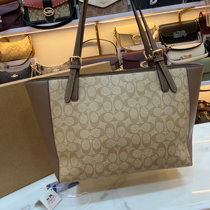 COCH Zip Top Tote Bag - Beige Coffee