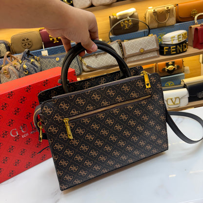 Guess Ginevra Elite Satchel - Dark Monogram Print