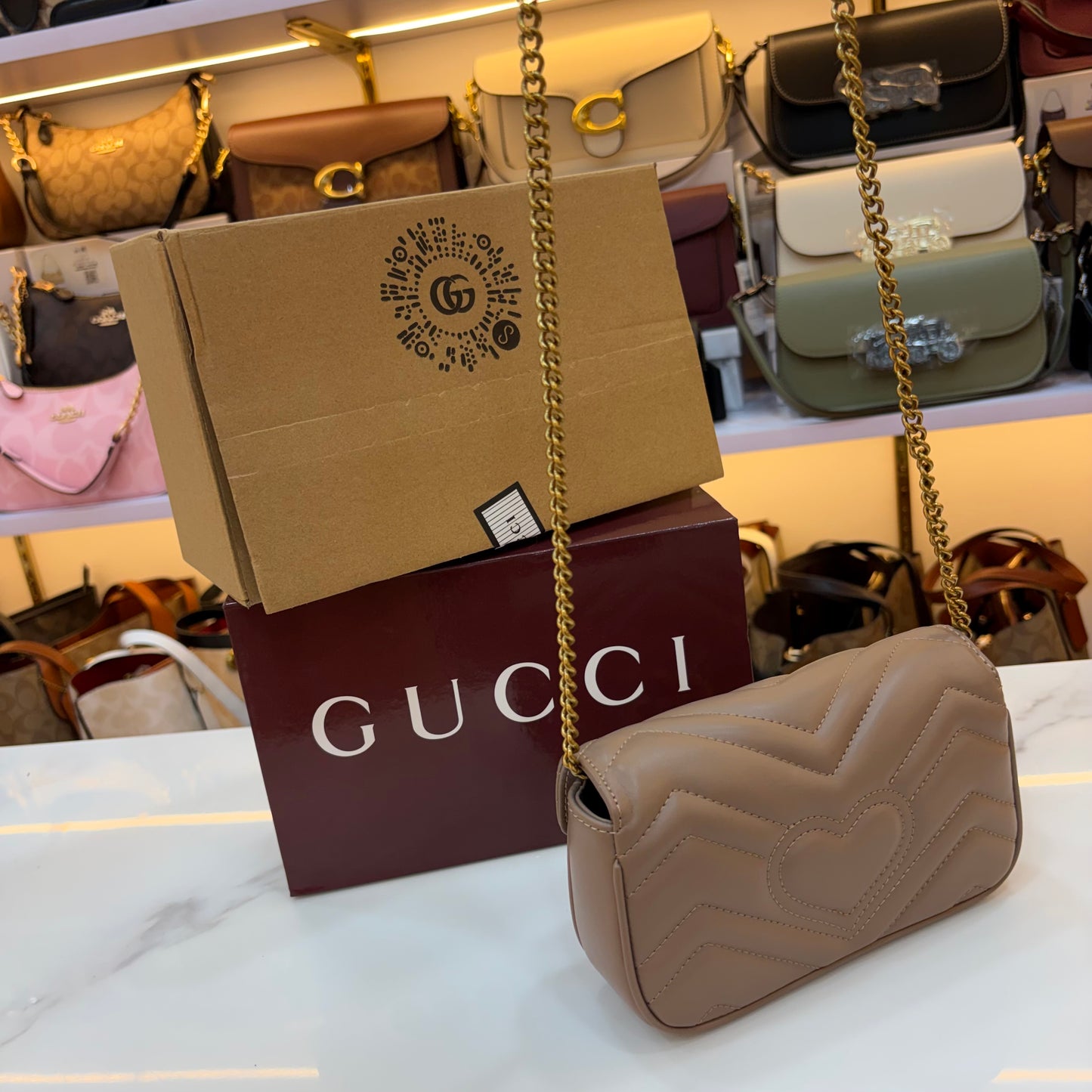 GG Marmont Mini Sling Bag - Beige (Ultra Premium Double Box)