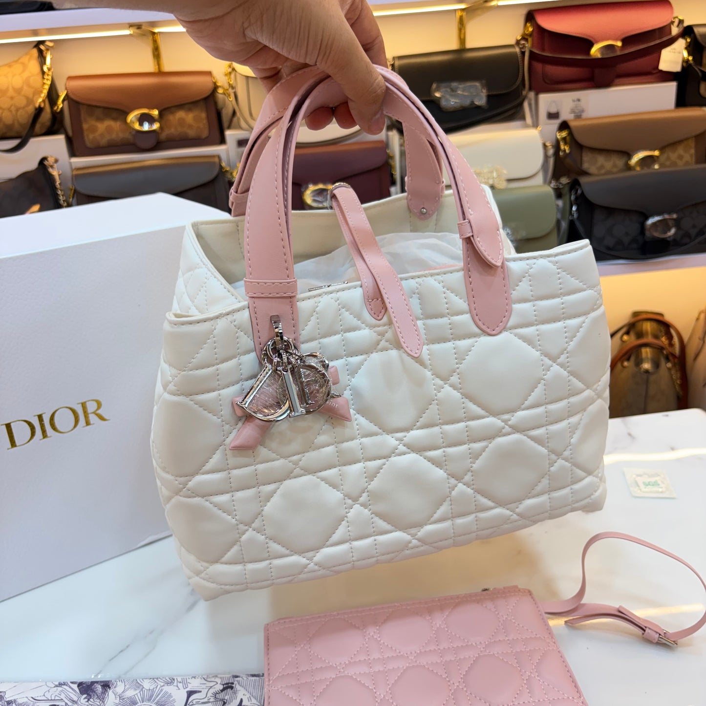 CD Toujours Vertical Tote Bag - White & Pink
