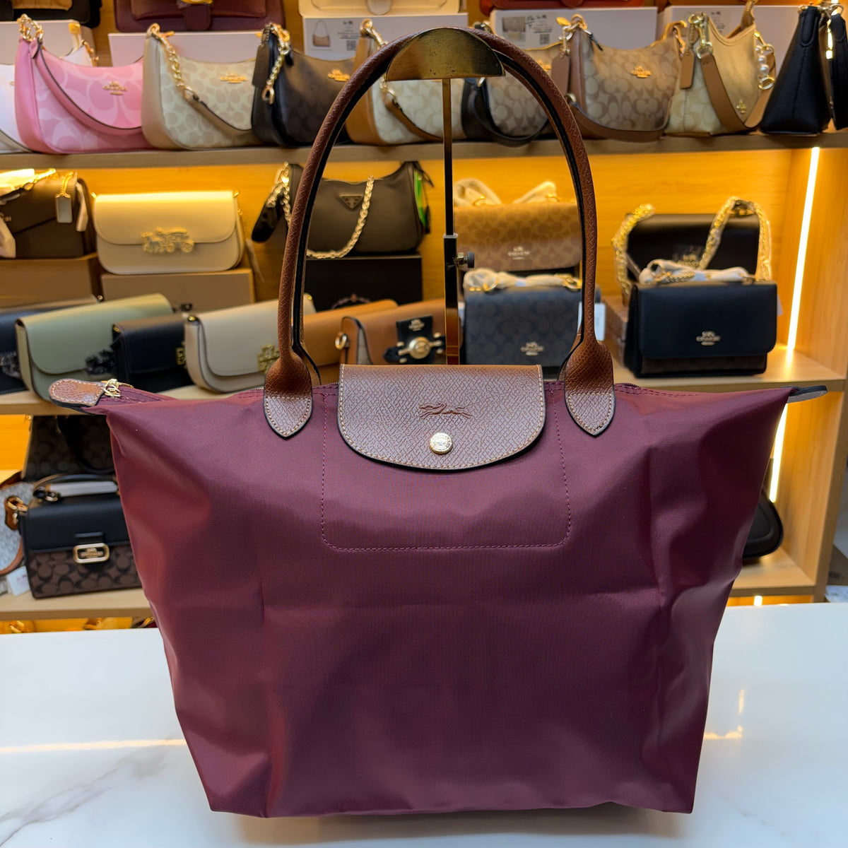 Longchamp - Le Pliage Tote Bag - Wine