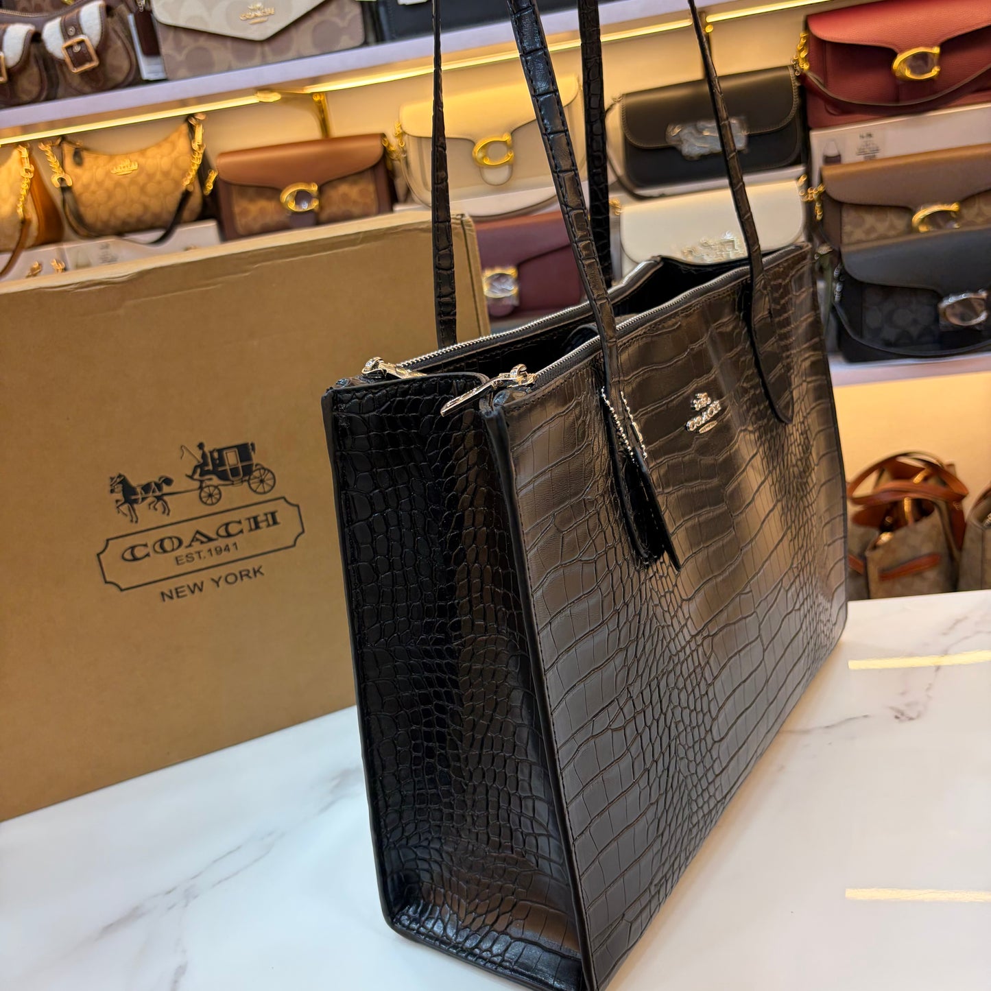 COCH MAGGIE LARGE TOTE - Black Crocodile Print
