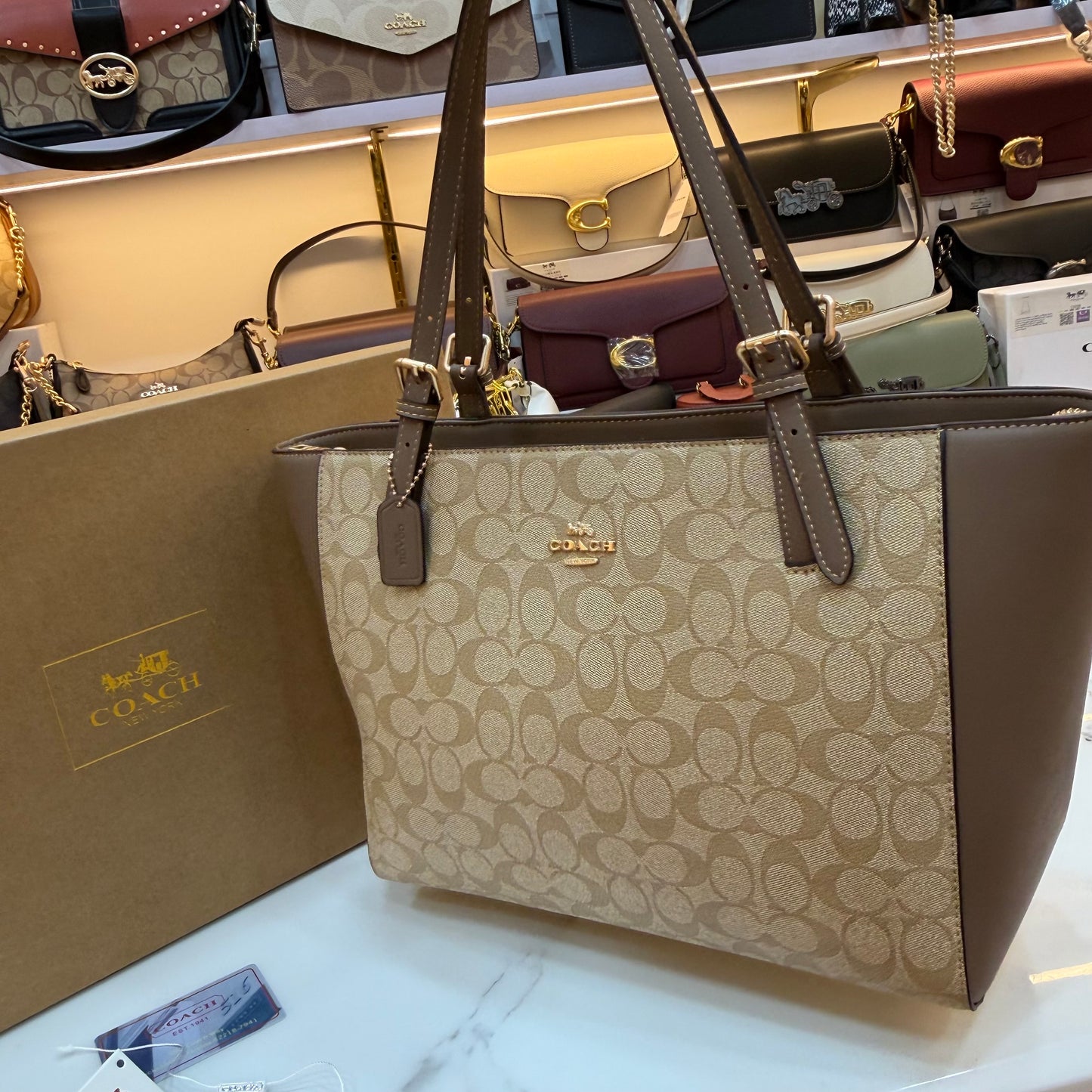 COCH Zip Top Tote Bag - Beige Coffee