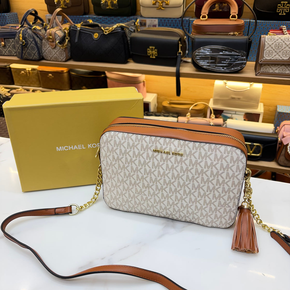 MK White Jet Set Large Crossbody Bag