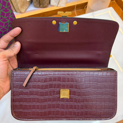 TB Eleanor Medium Croc Embossed Bag - Wine