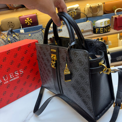Guess Ginevra Elite Satchel - Black Monogram Print
