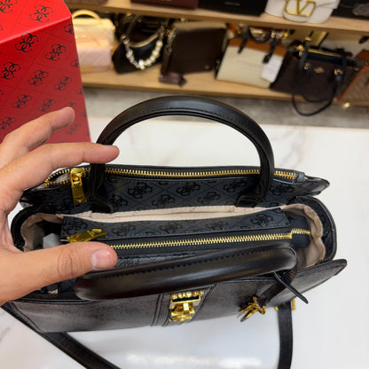 Guess Ginevra Elite Satchel - Black Monogram Print