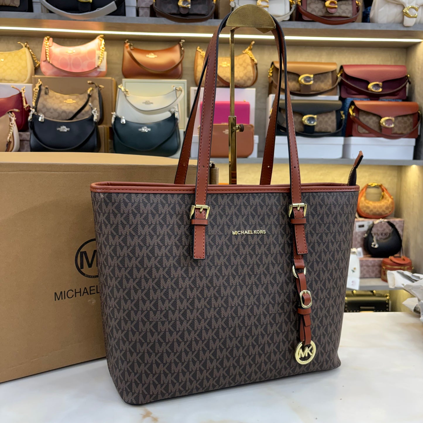 MK Tote Bag Ultra Premium With Box - Coffee