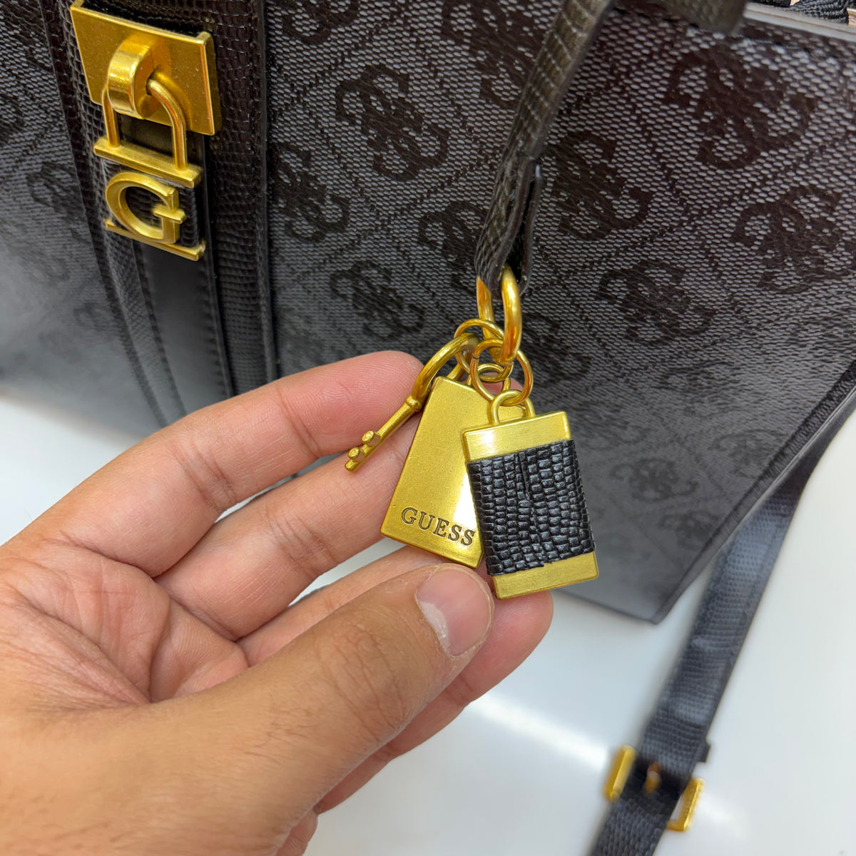 Guess Ginevra Elite Satchel - Black Monogram Print