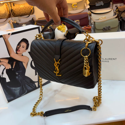 YSL Black Monogram College Leather Satchel