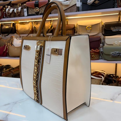 ALD Women Satchel Bag with Square Shape - White & Beige