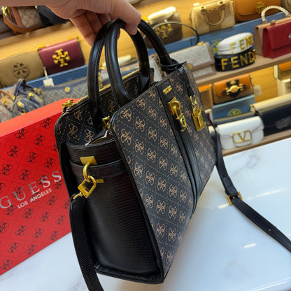 Guess Ginevra Elite Satchel - Dark Monogram Print