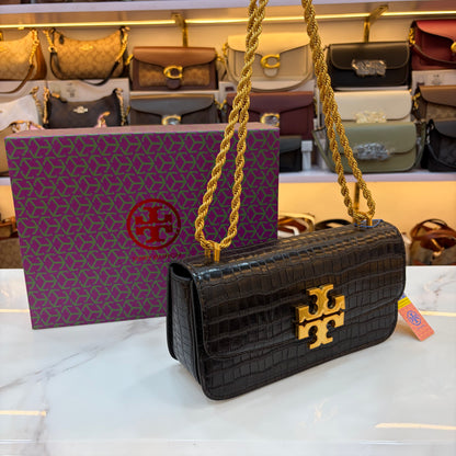 TB Eleanor Medium Croc Embossed Bag - Black