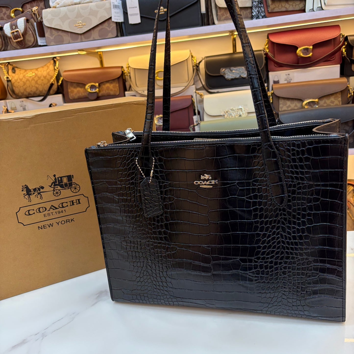 COCH MAGGIE LARGE TOTE - Black Crocodile Print