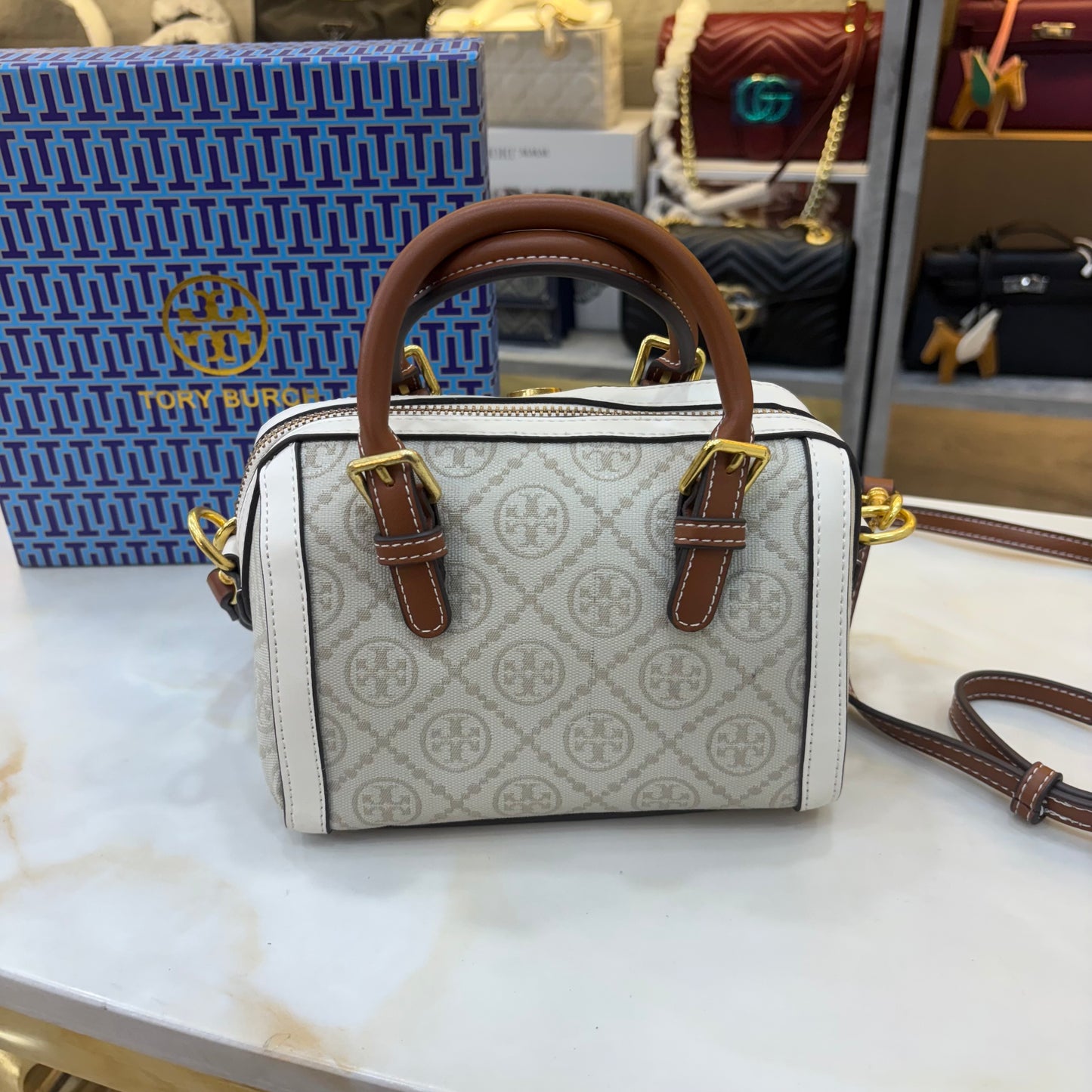 TB Monogram Speedy - White & Tan