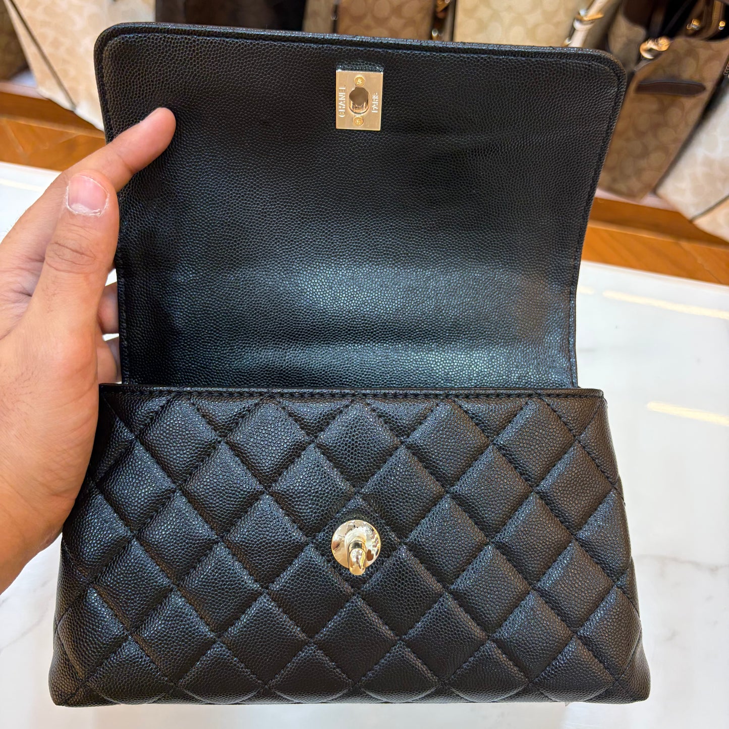 CHNL Coco Handle Flap Bag - Black