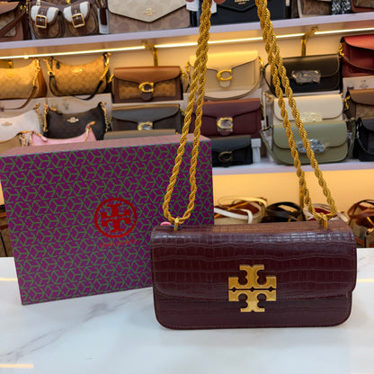 TB Eleanor Medium Croc Embossed Bag - Wine