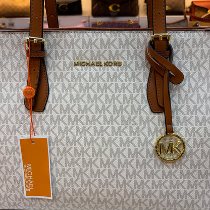 MK Gilly Large Drawstring Tote - Tan White